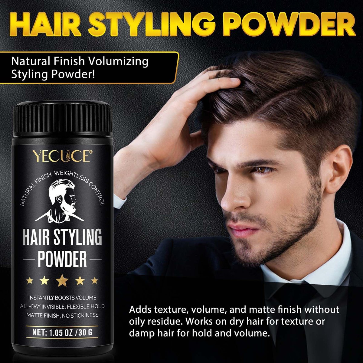 Yecuce Hair Powder for Men 2-Pack – Volumizing Texture Powder for All Hair Types, Natural Matte Finish, Non-Oily, 2.1 oz Total Avelisse
