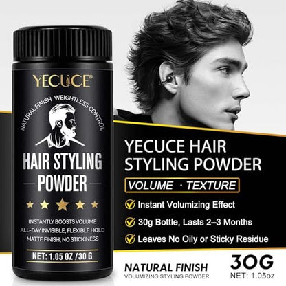 Yecuce Hair Powder for Men 2-Pack – Volumizing Texture Powder for All Hair Types, Natural Matte Finish, Non-Oily, 2.1 oz Total Avelisse