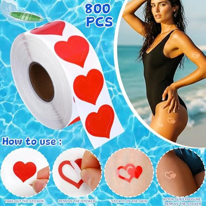 SANNIX 800 Pcs Red Tanning Stickers Set - Waterproof Body Art Decals for Tanning Beds, Holidays, and Gifts