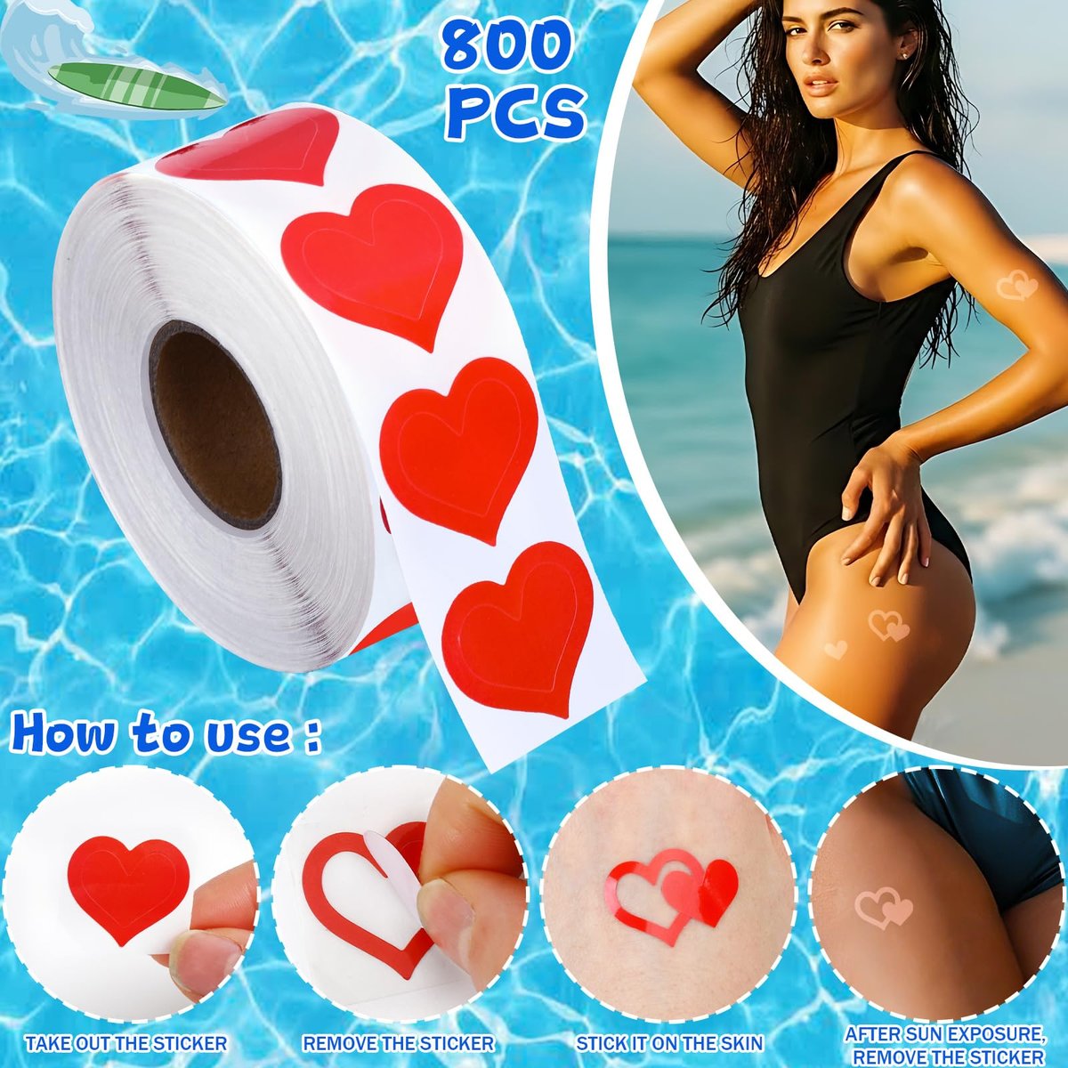 SANNIX 800 Pcs Red Tanning Stickers Set - Waterproof Body Art Decals for Tanning Beds, Holidays, and Gifts - görsel 5