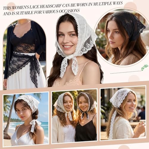 Obeoby 4 Pack Lace Bandanas Head Scarf for Women – White Hair Scarf Bandana for Wedding Bridal Headband Kerchief Spring Summer Hair Accessories - görsel 14