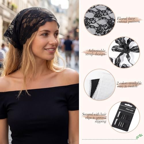 Obeoby 4 Pack Lace Bandanas Head Scarf for Women – White Hair Scarf Bandana for Wedding Bridal Headband Kerchief Spring Summer Hair Accessories - görsel 6