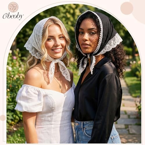 Obeoby 4 Pack Lace Bandanas Head Scarf for Women – White Hair Scarf Bandana for Wedding Bridal Headband Kerchief Spring Summer Hair Accessories - görsel 8