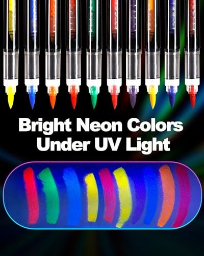 Sovano Glow Party Face & Body Paint Markers – 10 Neon UV Reactive Blacklight Tattoo Pens with Fluorescent Stickers, Water-Resistant, Skin-Safe & Washable for Halloween, Raves (Glows Under UV Light) Avelisse
