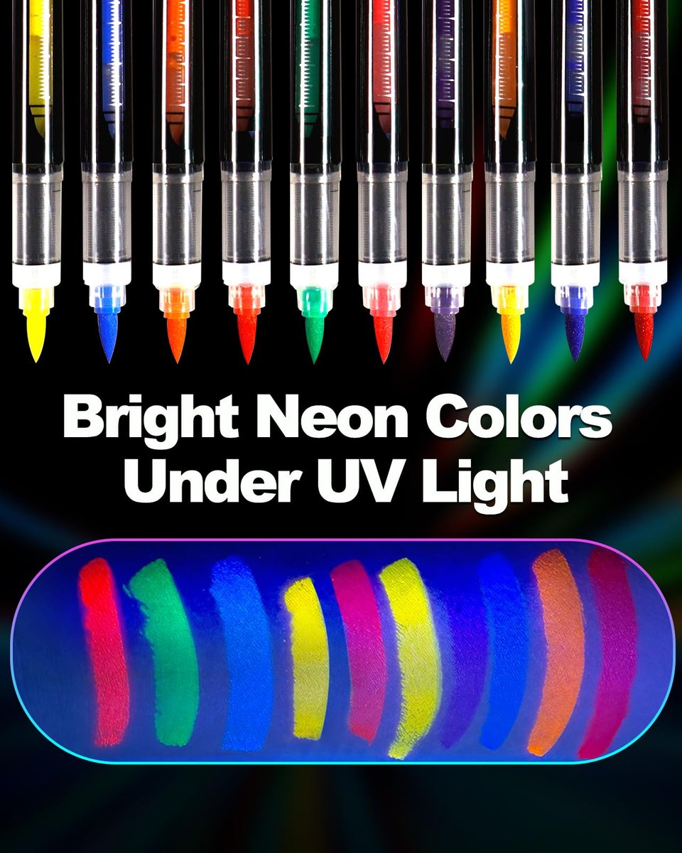 Sovano Glow Party Face & Body Paint Markers – 10 Neon UV Reactive Blacklight Tattoo Pens with Fluorescent Stickers, Water-Resistant, Skin-Safe & Washable for Halloween, Raves (Glows Under UV Light) Avelisse