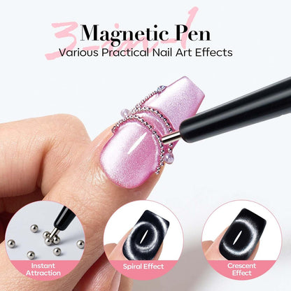 14PCS Cat Eye Magnet Nail Art Tools Set by AZUREBEAUTY – Powerful Cateye Gel Nail Polish Magnet Sticks for Heart, French, Black Hole & Glassy Effects