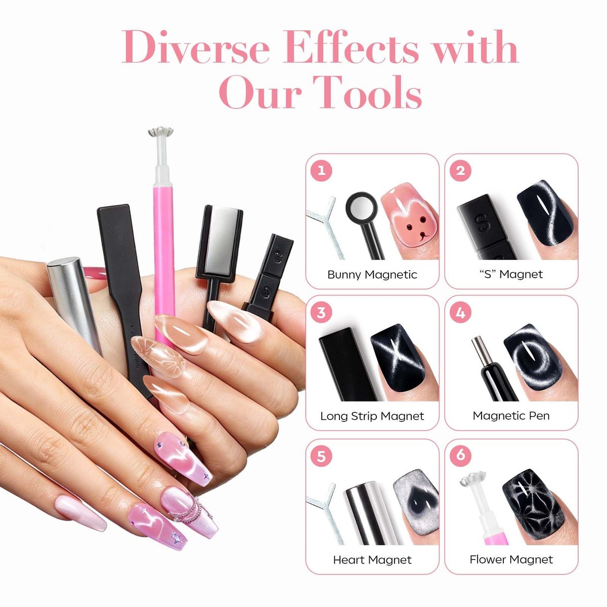 14PCS Cat Eye Magnet Nail Art Tools Set by AZUREBEAUTY – Powerful Cateye Gel Nail Polish Magnet Sticks for Heart, French, Black Hole & Glassy Effects - görsel 11