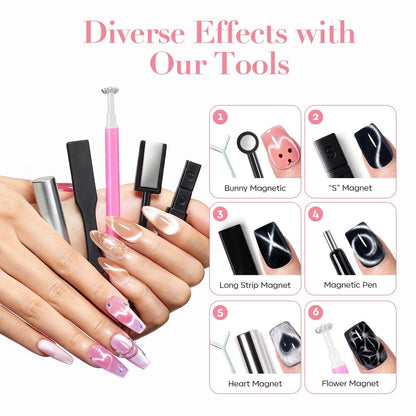 14PCS Cat Eye Magnet Nail Art Tools Set by AZUREBEAUTY – Powerful Cateye Gel Nail Polish Magnet Sticks for Heart, French, Black Hole & Glassy Effects