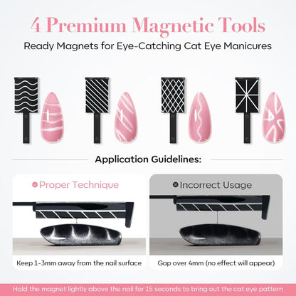 14PCS Cat Eye Magnet Nail Art Tools Set by AZUREBEAUTY – Powerful Cateye Gel Nail Polish Magnet Sticks for Heart, French, Black Hole & Glassy Effects