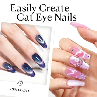 14PCS Cat Eye Magnet Nail Art Tools Set by AZUREBEAUTY – Powerful Cateye Gel Nail Polish Magnet Sticks for Heart, French, Black Hole & Glassy Effects