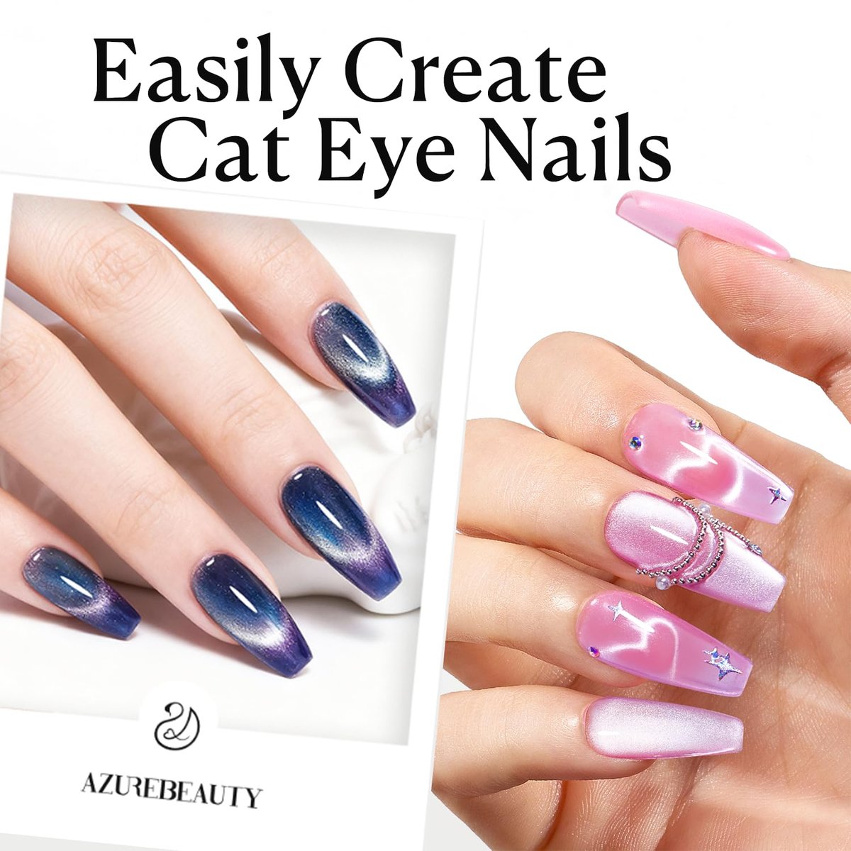 14PCS Cat Eye Magnet Nail Art Tools Set by AZUREBEAUTY – Powerful Cateye Gel Nail Polish Magnet Sticks for Heart, French, Black Hole & Glassy Effects - görsel 5