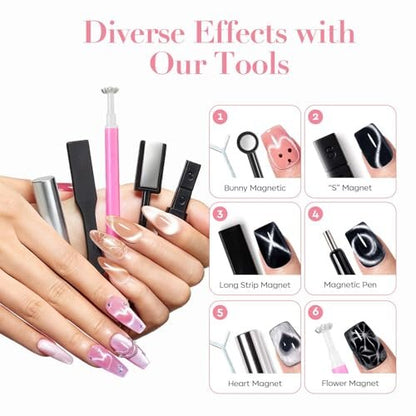 14PCS Cat Eye Magnet Nail Art Tools Set by AZUREBEAUTY – Powerful Cateye Gel Nail Polish Magnet Sticks for Heart, French, Black Hole & Glassy Effects