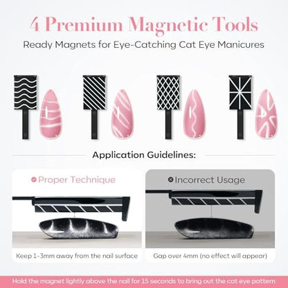 14PCS Cat Eye Magnet Nail Art Tools Set by AZUREBEAUTY – Powerful Cateye Gel Nail Polish Magnet Sticks for Heart, French, Black Hole & Glassy Effects