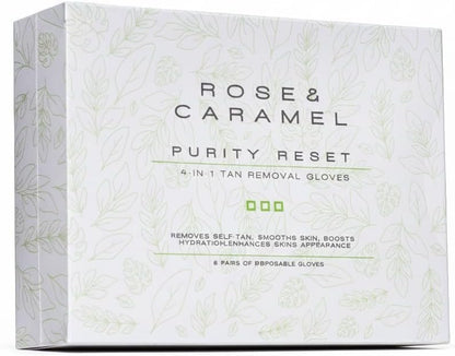 Rose & Caramel Purity Self Tan Remover Gloves, 4 in 1, Removes Self Tan, Smoothes Skin, Boosts Skin's Performance & Enhances Skin's Appearance (6 Pairs of Gloves) Avelisse