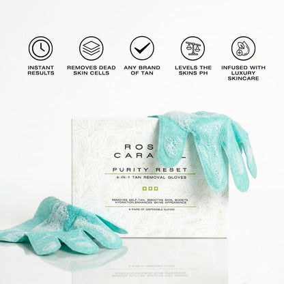 Rose & Caramel Purity Self Tan Remover Gloves, 4 in 1, Removes Self Tan, Smoothes Skin, Boosts Skin's Performance & Enhances Skin's Appearance (6 Pairs of Gloves) Avelisse