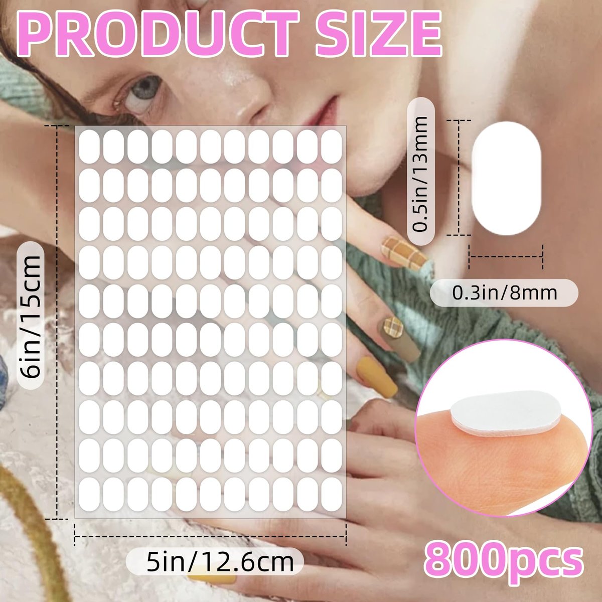 800 Pcs False Tip Double Sided Adhesive Tapes - Pre-cut Strips for Nail Art Holder, Clear Nails Stand Sticky Tabs, Nail Adhesive Tapes for Practice Holder Color Chart Book - görsel 5