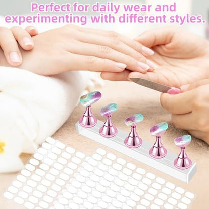 800 Pcs False Tip Double Sided Adhesive Tapes - Pre-cut Strips for Nail Art Holder, Clear Nails Stand Sticky Tabs, Nail Adhesive Tapes for Practice Holder Color Chart Book