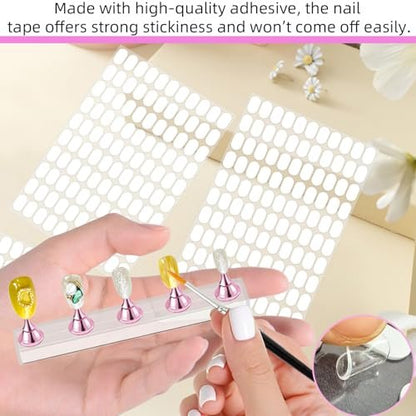 800 Pcs False Tip Double Sided Adhesive Tapes - Pre-cut Strips for Nail Art Holder, Clear Nails Stand Sticky Tabs, Nail Adhesive Tapes for Practice Holder Color Chart Book