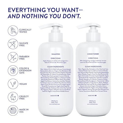 Routine Wellness Shampoo and Conditioner Set with Hair Serum for Thinning Hair - DHT Blocker for Women & Men - Color Safe Hair Loss Shampoo for Healthier Hair - Coconut & Vanilla Scent - 9.67 Fl Oz Each (3-Piece Set) Avelisse