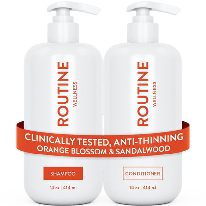 Routine Wellness Anti-Thinning Volumizing Shampoo and Conditioner Set for Thinning Hair & Hair Loss - Grow Your Confidence with Biotin & DHT Blockers - Orange Blossom & Sandalwood Set Avelisse