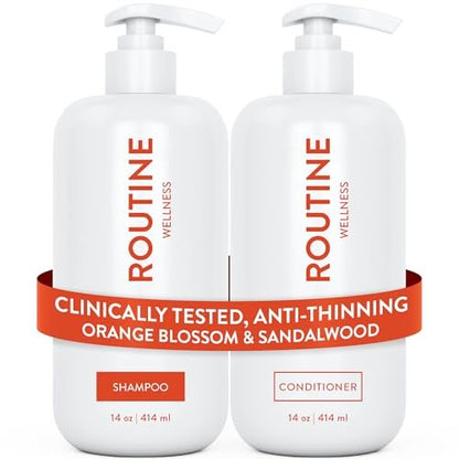 Routine Wellness Anti-Thinning Volumizing Shampoo and Conditioner Set for Thinning Hair & Hair Loss - Grow Your Confidence with Biotin & DHT Blockers - Orange Blossom & Sandalwood Set Avelisse