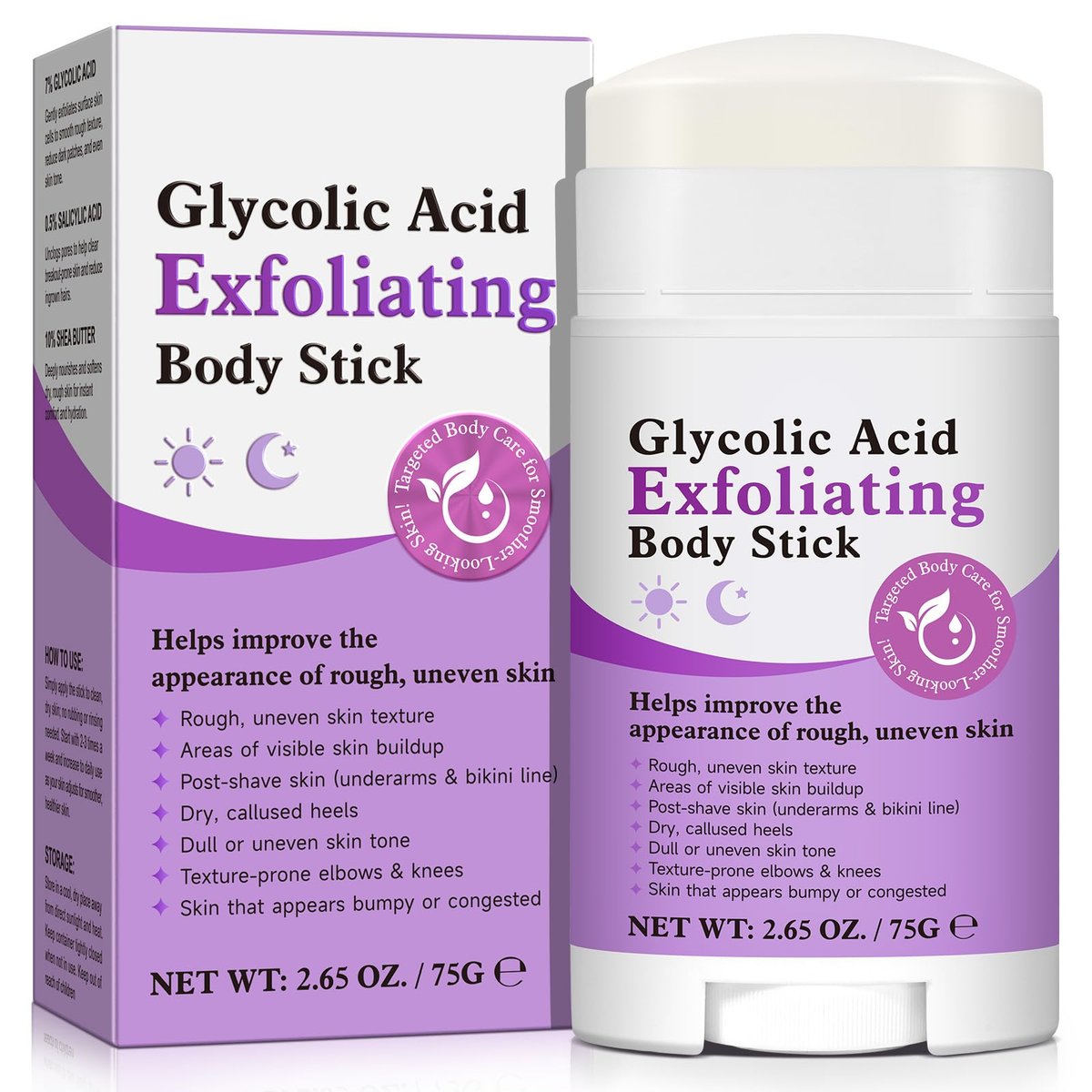 Glycolic Acid Exfoliating Body Stick – 7% AHA & 0.5% BHA Solid Exfoliator for Rough, Bumpy Skin, KP & Dark Spots – No Mess, No Rinse – with Shea Butter - görsel 1