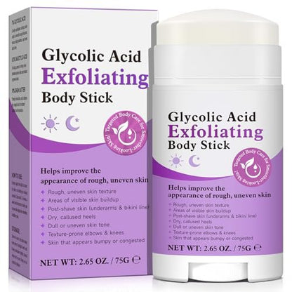 Glycolic Acid Exfoliating Body Stick – 7% AHA & 0.5% BHA Solid Exfoliator for Rough, Bumpy Skin, KP & Dark Spots – No Mess, No Rinse – with Shea Butter