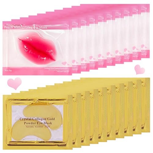 FNOLECY 20 Pairs Lip Mask & Eye Mask, 24K Crystal Collagen Under Eye Patches for Puffy Eyes, Party Favors Adults, Bridesmaid Gifts, Bachelorette Party Accessories, Skincare Bulk, Galentines Day Gifts - görsel 1