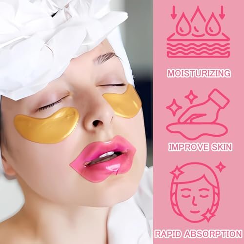 FNOLECY 20 Pairs Lip Mask & Eye Mask, 24K Crystal Collagen Under Eye Patches for Puffy Eyes, Party Favors Adults, Bridesmaid Gifts, Bachelorette Party Accessories, Skincare Bulk, Galentines Day Gifts - görsel 3