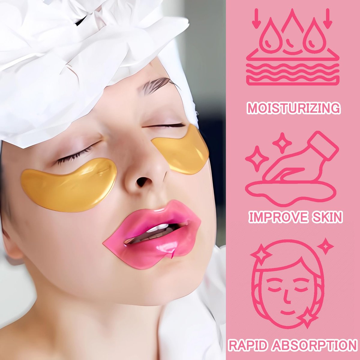 FNOLECY 20 Pairs Lip Mask & Eye Mask, 24K Crystal Collagen Under Eye Patches for Puffy Eyes, Party Favors Adults, Bridesmaid Gifts, Bachelorette Party Accessories, Skincare Bulk, Galentines Day Gifts - görsel 4