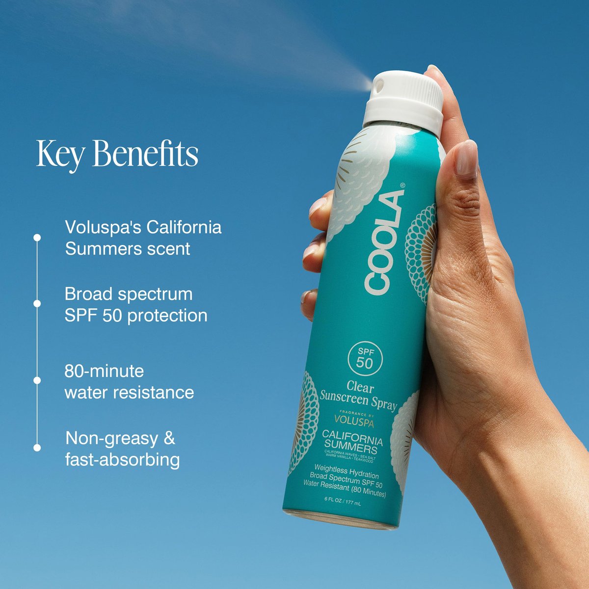 COOLA Organic Clear Sunblock Spray SPF 50 - Voluspa California Summers Fragrance, Daily Sun Protection for Body, Vegan & Gluten Free Avelisse