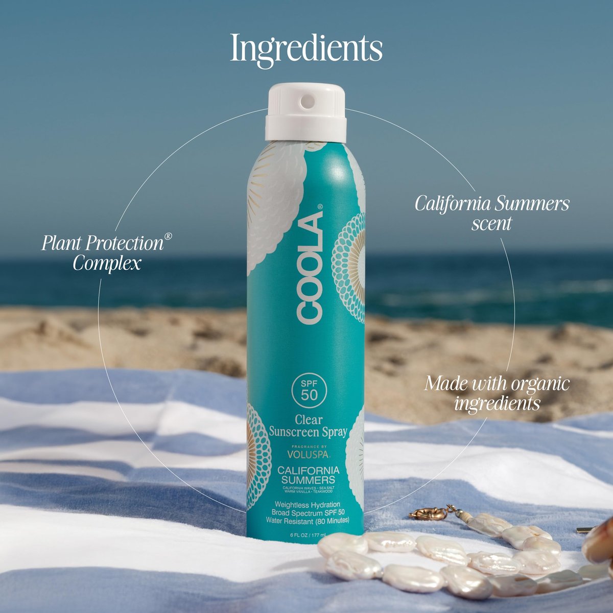 COOLA Organic Clear Sunblock Spray SPF 50 - Voluspa California Summers Fragrance, Daily Sun Protection for Body, Vegan & Gluten Free Avelisse