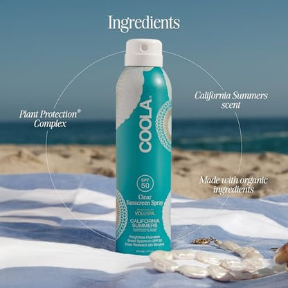 COOLA Organic Clear Sunblock Spray SPF 50 - Voluspa California Summers Fragrance, Daily Sun Protection for Body, Vegan & Gluten Free Avelisse