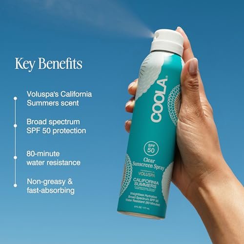 COOLA Organic Clear Sunblock Spray SPF 50 - Voluspa California Summers Fragrance, Daily Sun Protection for Body, Vegan & Gluten Free Avelisse