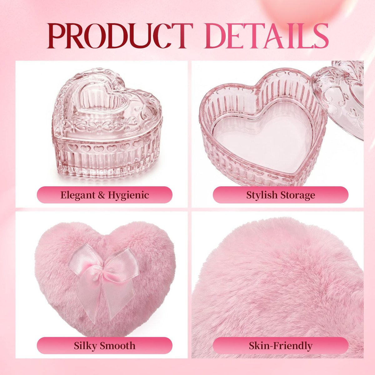 Crystal Powder Puff and Container Set – Soft Washable Velour Face & Body Makeup Sponge (Pink, 1 Count) - görsel 6