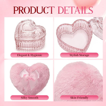 Crystal Powder Puff and Container Set – Soft Washable Velour Face & Body Makeup Sponge (Pink, 1 Count)