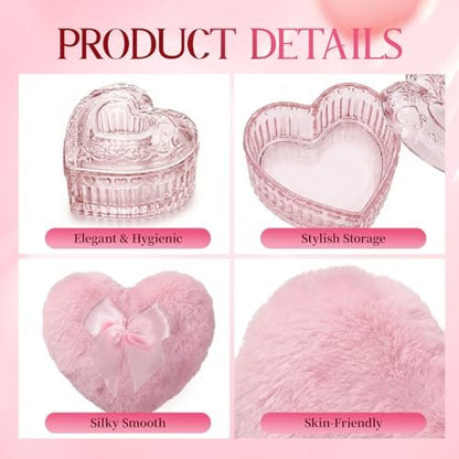 Crystal Powder Puff and Container Set – Soft Washable Velour Face & Body Makeup Sponge (Pink, 1 Count)