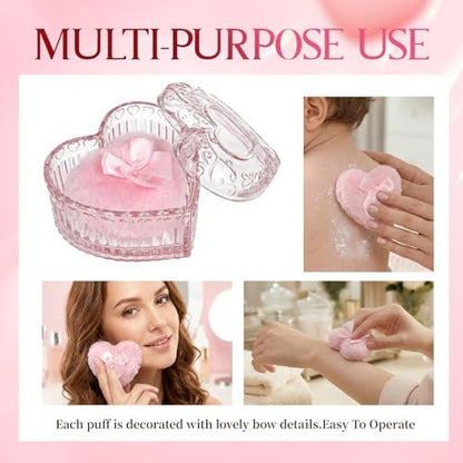 Crystal Powder Puff and Container Set – Soft Washable Velour Face & Body Makeup Sponge (Pink, 1 Count)
