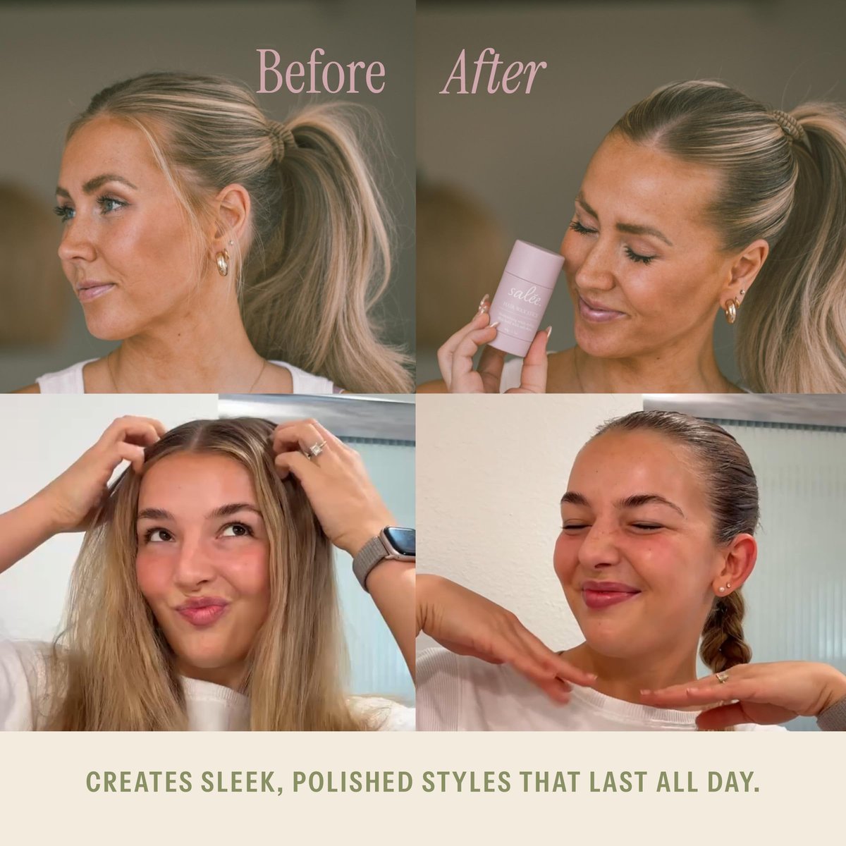 SALEE. Hair Styling Cream & Wax Stick Duo Travel Size - Anti-Frizz Leave-In Smoothing Cream & Flyaway Tamer Wand for Women & Kids, All Hair Types Avelisse
