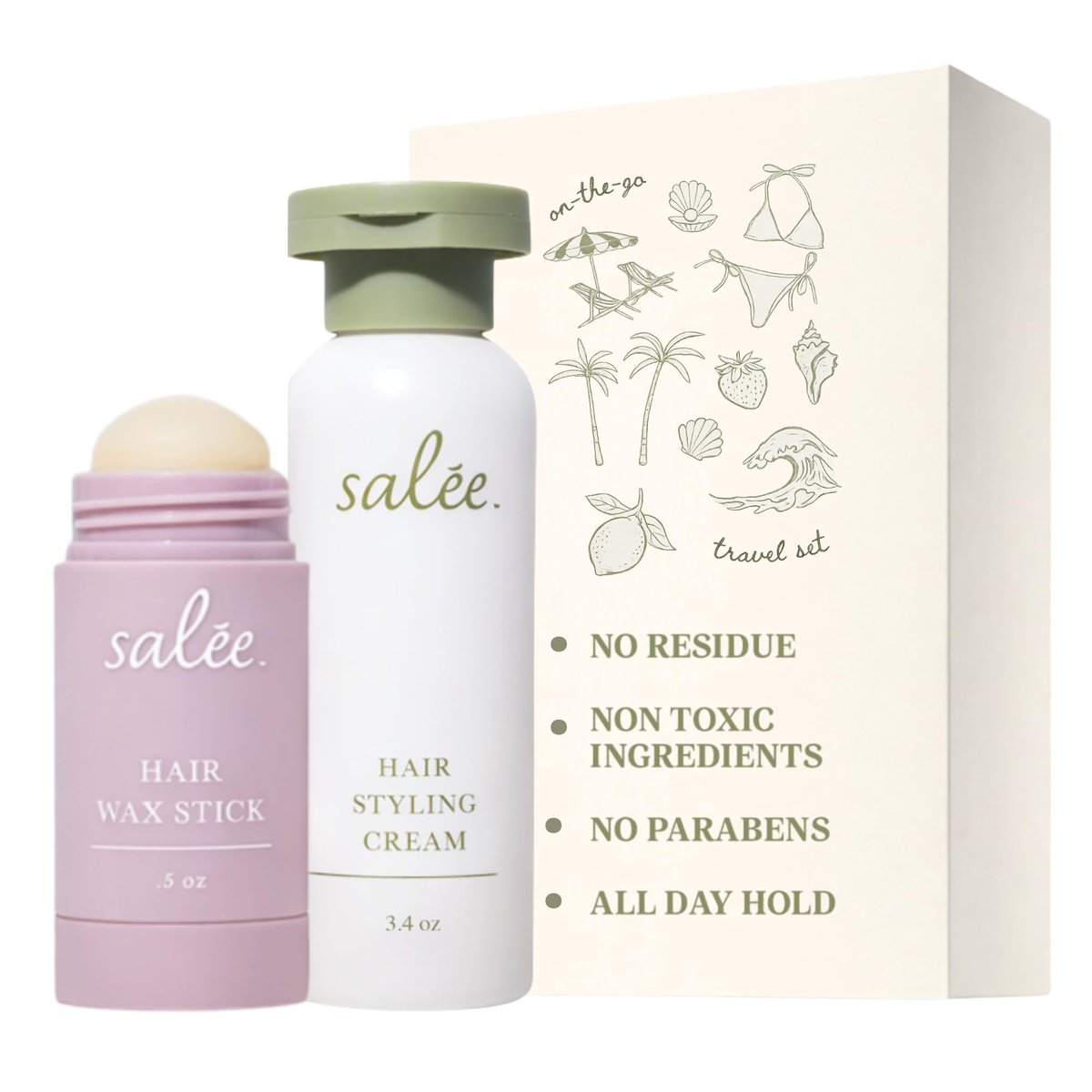 SALEE. Hair Styling Cream & Wax Stick Duo Travel Size - Anti-Frizz Leave-In Smoothing Cream & Flyaway Tamer Wand for Women & Kids, All Hair Types Avelisse