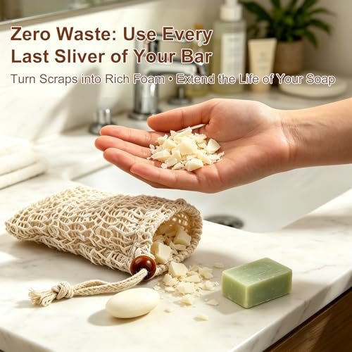 YBONRSQ Soap Bag 6-Pack – Sisal Soap Saver Pouch for Shower & Bath, Reusable Bar Soap Net & Body Scrubber for Gym & Travel - görsel 8