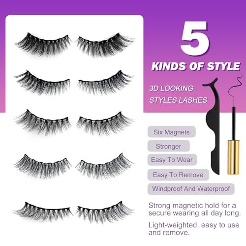Royaomis 10 Pairs Cat-Eye Magnetic Eyelashes with Applicator – Natural Look, 3D Magnetic Lashes with Eyeliner, Reusable Fake Eyelashes Pack (Black, 10 Pairs) - görsel 4