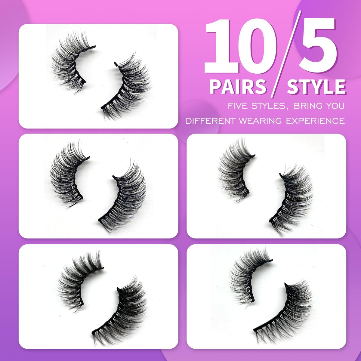 Royaomis 10 Pairs Cat-Eye Magnetic Eyelashes with Applicator – Natural Look, 3D Magnetic Lashes with Eyeliner, Reusable Fake Eyelashes Pack (Black, 10 Pairs) - görsel 5