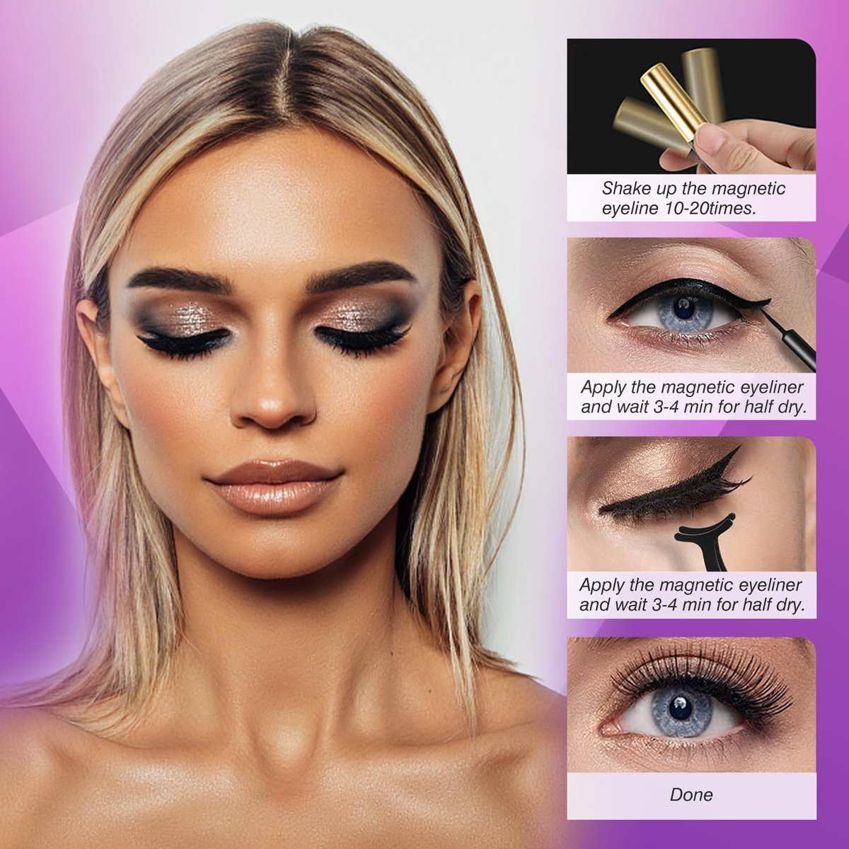 Royaomis 10 Pairs Cat-Eye Magnetic Eyelashes with Applicator – Natural Look, 3D Magnetic Lashes with Eyeliner, Reusable Fake Eyelashes Pack (Black, 10 Pairs) - görsel 11