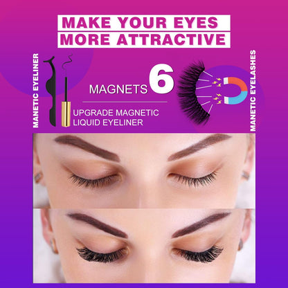 Royaomis 10 Pairs Cat-Eye Magnetic Eyelashes with Applicator – Natural Look, 3D Magnetic Lashes with Eyeliner, Reusable Fake Eyelashes Pack (Black, 10 Pairs)