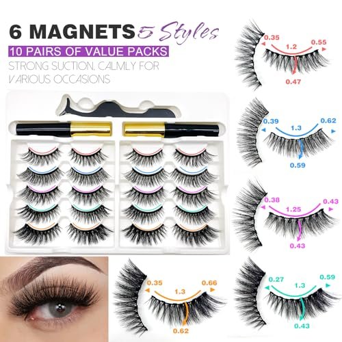 Royaomis 10 Pairs Cat-Eye Magnetic Eyelashes with Applicator – Natural Look, 3D Magnetic Lashes with Eyeliner, Reusable Fake Eyelashes Pack (Black, 10 Pairs) - görsel 10