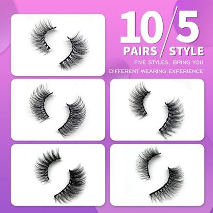 Royaomis 10 Pairs Cat-Eye Magnetic Eyelashes with Applicator – Natural Look, 3D Magnetic Lashes with Eyeliner, Reusable Fake Eyelashes Pack (Black, 10 Pairs)