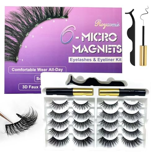 Royaomis 10 Pairs Cat-Eye Magnetic Eyelashes with Applicator – Natural Look, 3D Magnetic Lashes with Eyeliner, Reusable Fake Eyelashes Pack (Black, 10 Pairs) - görsel 2