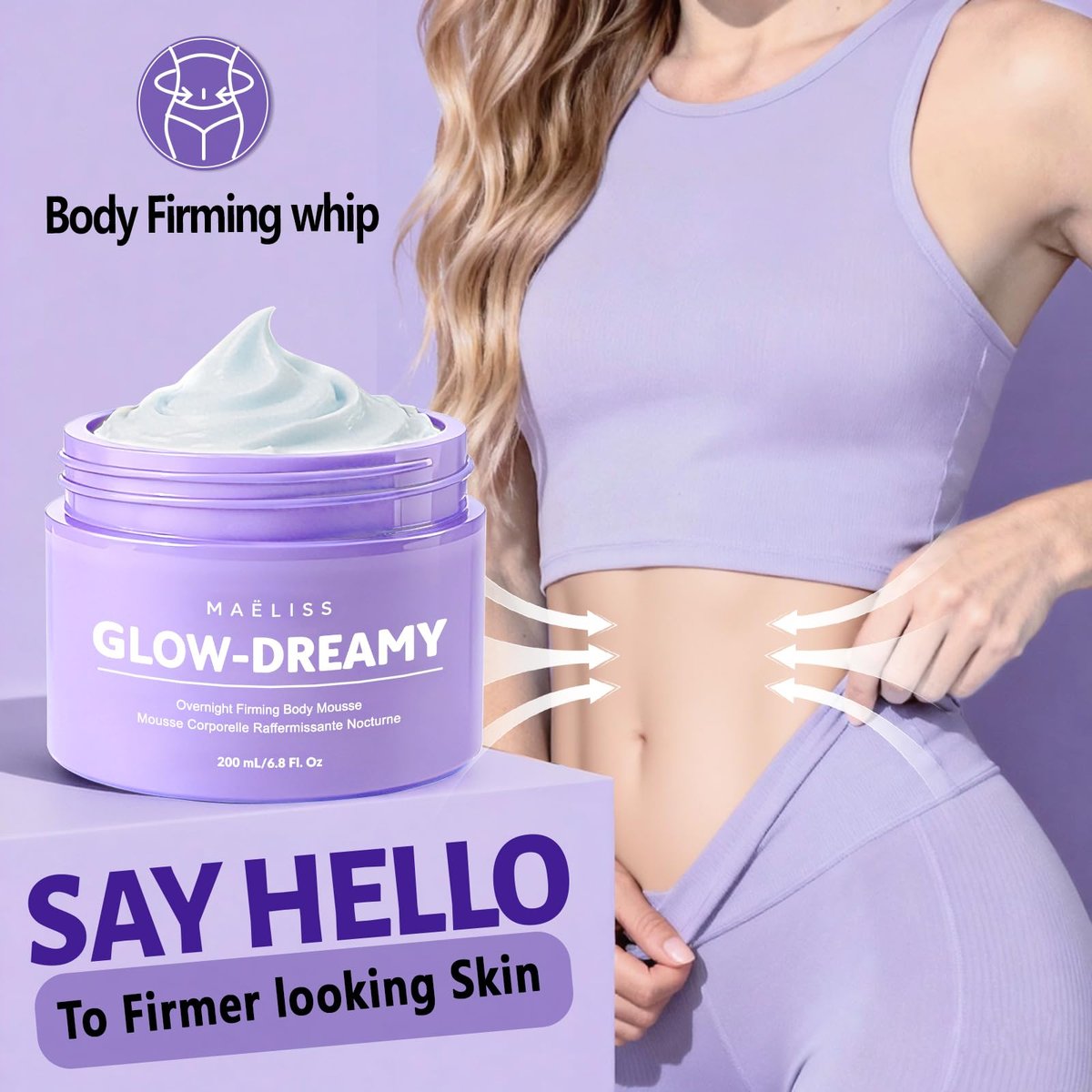 Overnight Toning Body Whip - Firming Night Cream for Loose Crepey Skin on Arms, Thighs & Belly | MAËLISS Avelisse