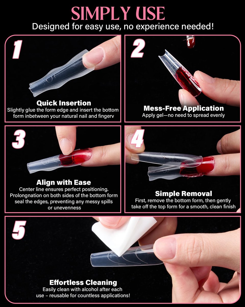 Naughtology Sandwich Nail Dual Form Kit - 360 PCS Coffin & Almond Dual Forms for Nail Extensions, 15 Sizes, Reusable Plastic Forms for Polygel, Acrylic, Builder Gel - Perfect for DIY & Salon Use Avelisse